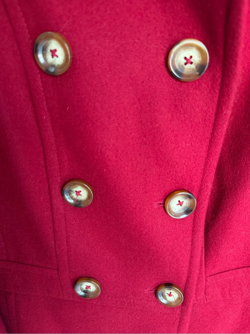 Michael Kors Red Double-Breasted Wool Peacoat with Gold Buttons - Picture 3 of 4